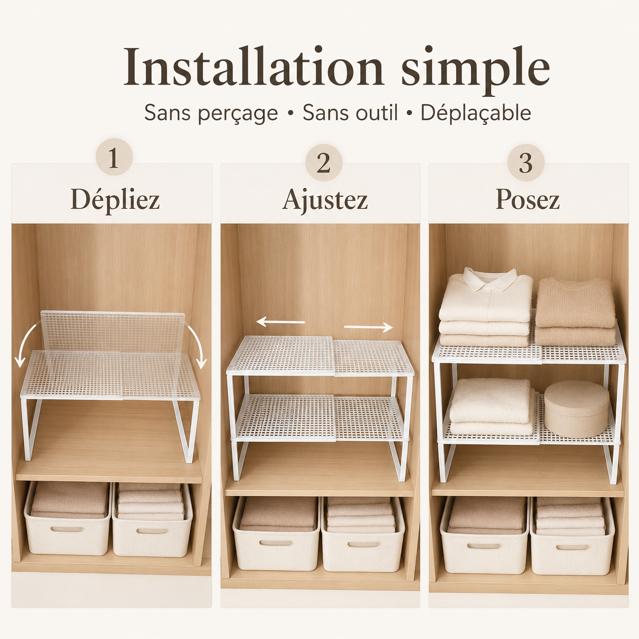 Étagère de placard extensible empilable