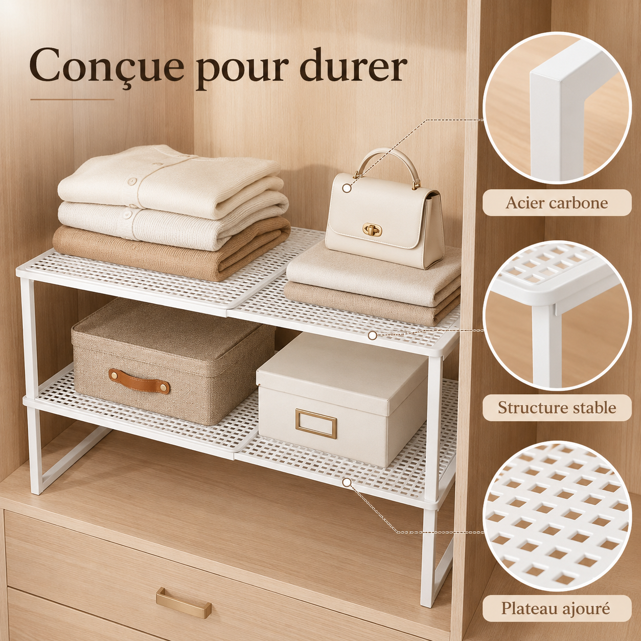 Étagère de placard extensible empilable